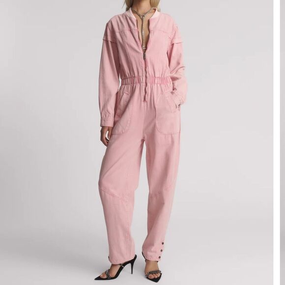 NWOT ONE TEASPOON Cindy Aviator Jumpsuit Pink Denim Zip Up One Piece - Picture 1 of 13